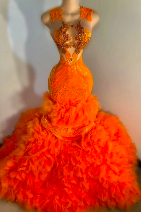 Orange Sparkly Prom Dresses 2024 Vestidos De Gala Sequin Applique Tulle Elegant Sleeveless Evening Gown Gala Dress 2023 Formal Occasion Dresses