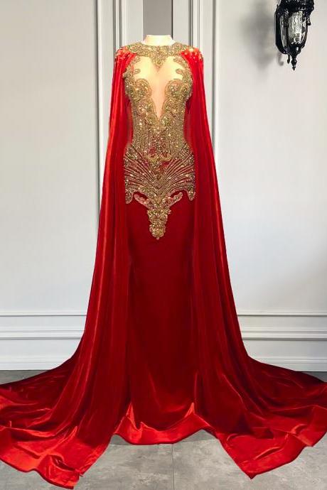 Muslim Prom Dresses 2024 Dubai Fashion Arabic Prom Gown Diamonds Luxury Elegant Birthday Party Dresses African Evening Gown With Cape 2025