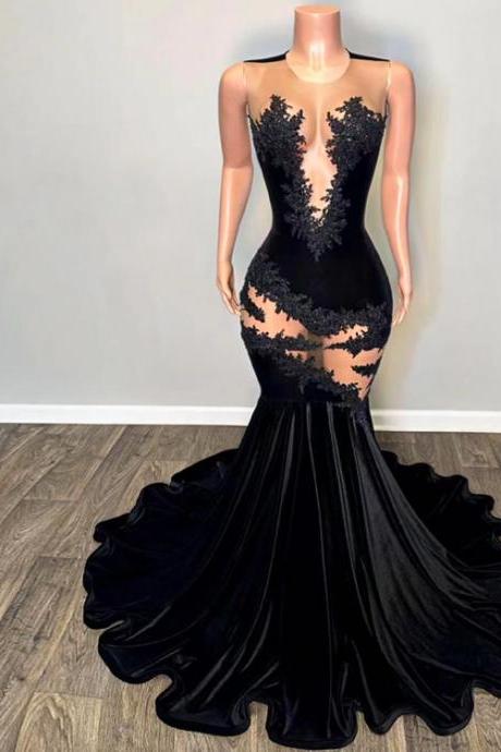 Lace Applique Black Prom Dresses For Women Elegant Mermaid Modest Simple Evening Dresses Robes De Soiree Femme Custom Elegant Formal Party
