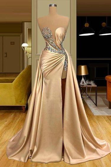 Fashion Luxury Prom Dresses 2024 Beaded Rhinestones Elegant Evening Gowns Robes De Bal Champagne Formal Party Dresses 2025