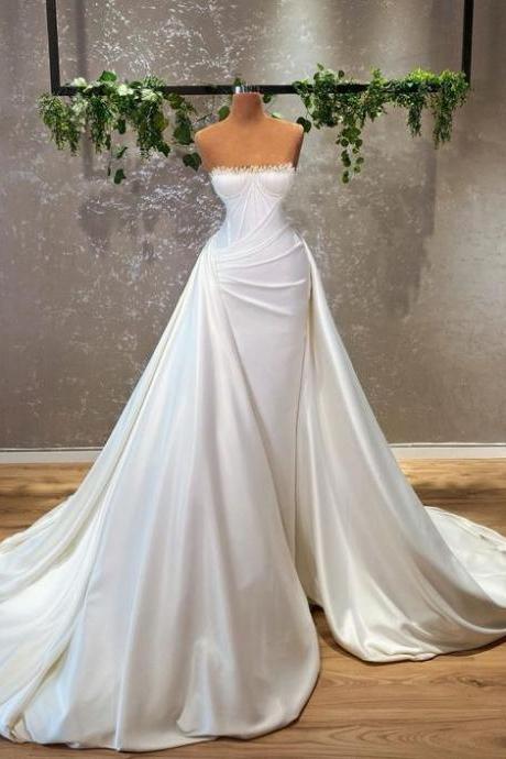 Off White Elegant Bridal Dresses With Overskirt Scoop Neck Simple Strapless Wedding Dresses For Women Robes De Mariee