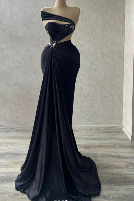 Black Simple Prom Dresses For Women Beaded Mermaid Elegant Evening Dresses Custom Made Formal Party Dresses Vestidos De Fiesta
