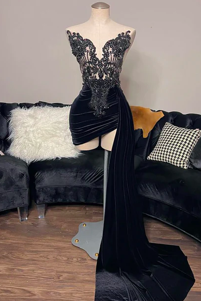 Mini Length Prom Dresses 2024 Black Lace Applique Sexy Birthday Party Dresses 2025 Robes De Soiree Femme Beaded Cocktail Dresses