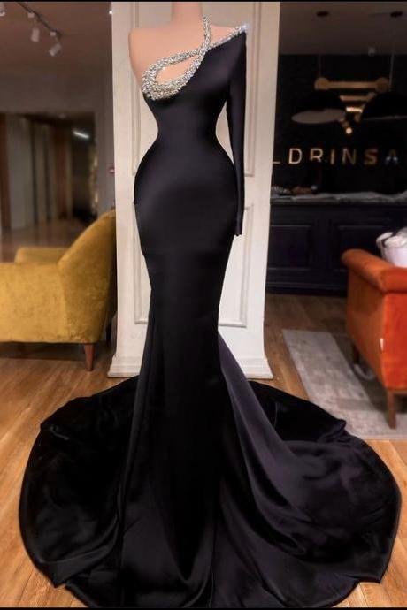 Black Beaded Prom Dresses 2024 Vestidos De Fiesta Mermaid Modest Elegant Formal Dresses 2025 Robes De Soiree Femme Arabic Fashion Party Dresses
