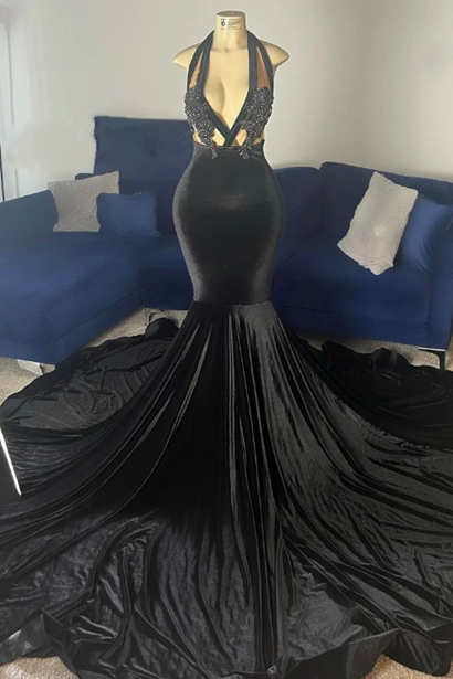 Halter Black Prom Dresses Vestidos De Fiesta 2024 Lace Applique Beaded Mermaid Custom Prom Gown 2025 Abendkleider Fashion Party Dresses Vestidos