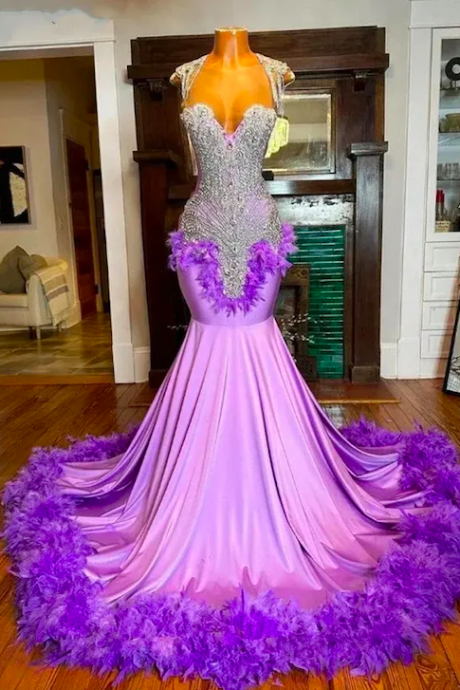 Diamonds Rhinestones Prom Dresses 2024 Feather Beaded Cap Sleeve Tassel Formal Occasion Dresses 2025 Robes De Bal Custom Evening Gown Vestidos De Fiesta 