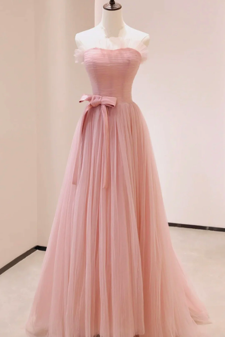Tulle Prom Dresses 2024 Boat Neck Pink A Line Prom Gown Formal Occasion Dresses Vestidos De Fiesta 2025