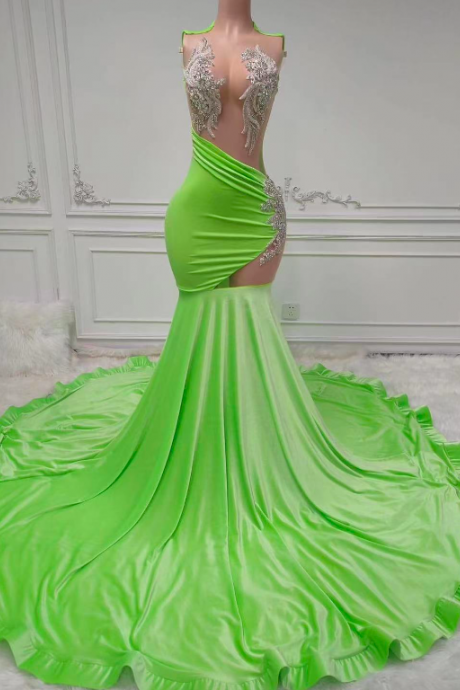 Green Elegant Prom Dresses 2024 Custom Lace Applique Modest Fashion Party Dresses 2025 Vestidos De Gala Sparkly Mermaid Formal Occasion Dresses