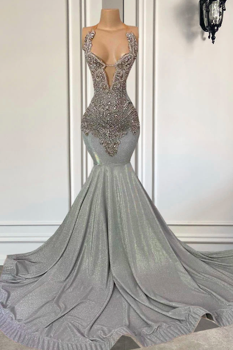 Rhinestones Luxury Prom Dresses 2024 Diamonds Shinny Formal Occasion Dresses 2025 Mermaid Elegant Sparkly Crystals Evening Gown For Black Girls