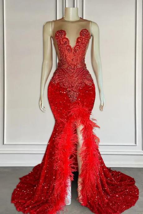 Diamonds Red Prom Dresses Custom Make Rhinestones Sparkly Formal Occasion Dresses Beaded Luxury Birthday Party Dresses Evening Gown