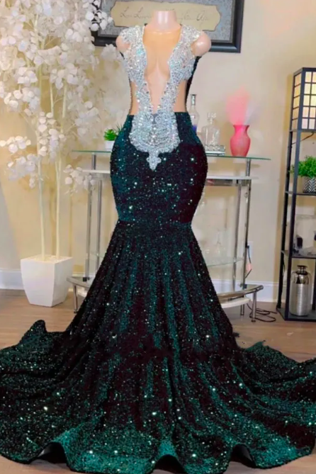 Emerald Green Prom Dresses 2024 Sparkly Fashion Diamonds Rhinestones Luxury Evening Gown 2025 Robes De Soiree Femme Vestidos De Fiesta