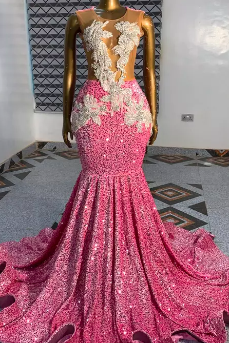 Floor Length Mermaid Prom Dresses 2024 Sequin Lace Applique Sparkly Prom Gown 2025 Robes De Soiree Femme Plus Size Formal Party Dresses