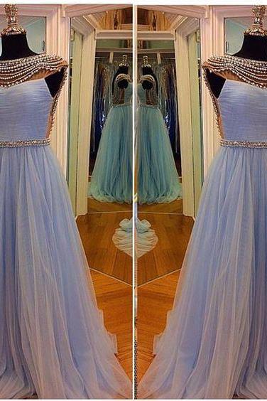 robe demoiselle d honneur femme a line tulle prom dresses beaded blue simple elegant prom gown vestidos de graduación 