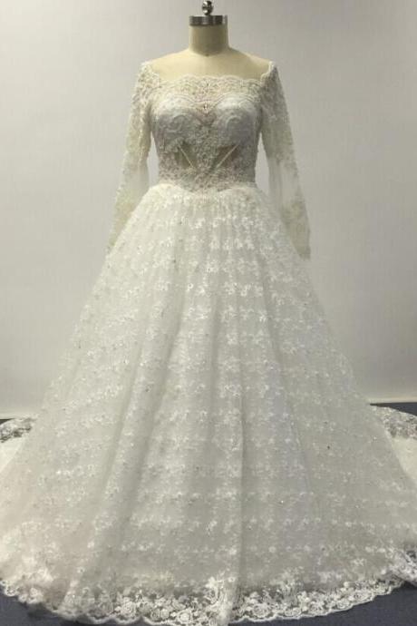vestidos de novia 2022 long sleeve lace aplique wedding dresses for bride beaded luxury off white wedding gown 2023 robe de marriage 