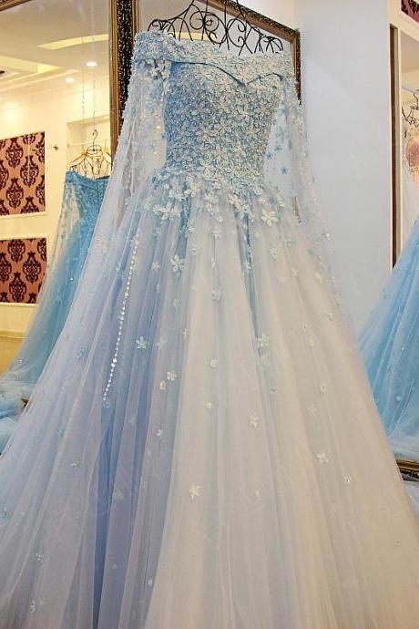 robe de bal blue prom dresses tulle 3d flowers elegant a line off the shoulder cheap pageant dresses for women prom gown vestidos elegantes para mujer