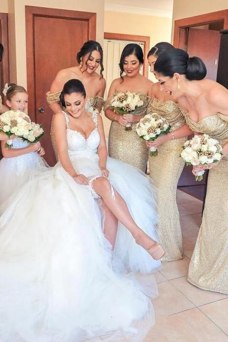 Mother Daughter Matching Dresses On Luulla Mermaid Bridesmaid Dress Short Sleeve Gold Sequins Long