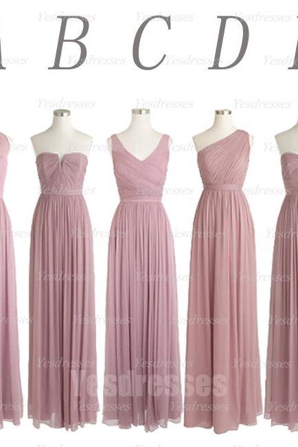 vestidos de boda invitada long dusty pink bridesmaid dresses 2022 chiffon a line mismatched wedding guest dresses 2023 