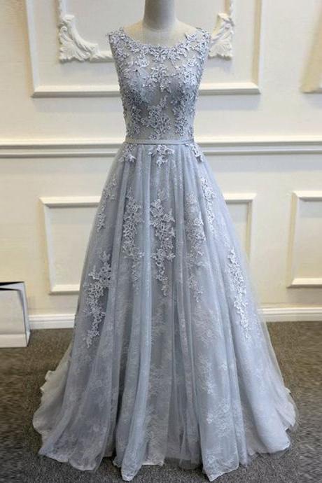 robe de bal lace applique prom dresses long tulle a line elegant silver cheap prom gown vestidos de fiesta de longo 