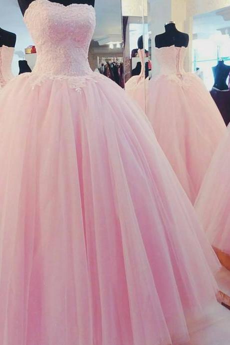 Pink Wedding Dress, Elegant Wedding Dress, Tulle Wedding Dress, Simple Wedding Dress, Floor Length Wedding Dress, Wedding Dresses 2017, Cheap Wedding Dress, Wedding Ball Gown, Custom Wedding Dress, Lace Wedding Dress