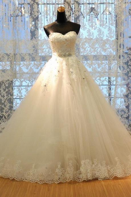 vestido de novia lace aplique wedding dresses for women beaded princess off white sweetheart neck luxury wedding gown 