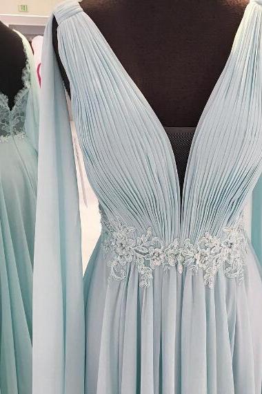 abendkleider blue prom dresses long chiffon lace applique v neck sleeveless a line cheap prom gown vestidos de fiesta de longo 