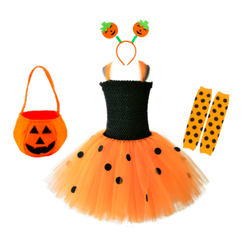 Halloween cosplay costume pumpkin tutu dresses for little girls 