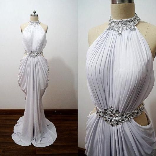 white evening dresses high neck beaded chiffon elegant mermaid simple formal dresses vestidos de fiesta de longo 