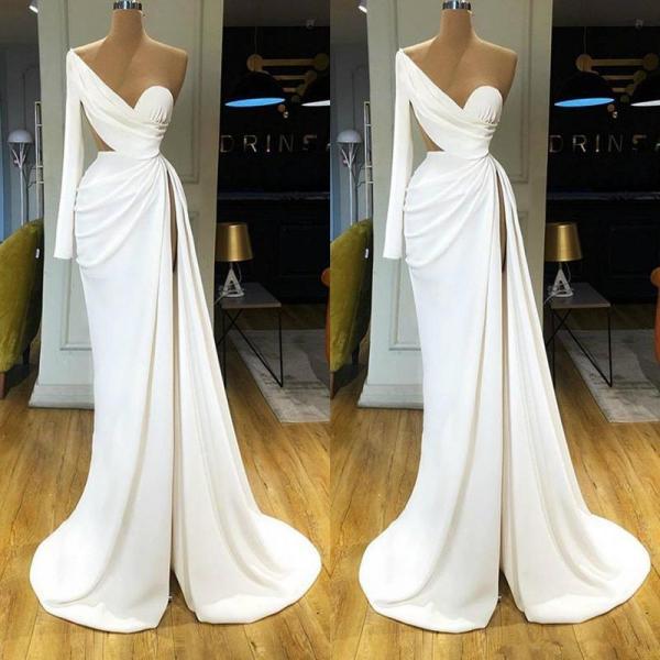 vestidos elegantes para mujer white evening dresses long one shoulder satin cheap simple elegant formal party dresses robe de soiree
