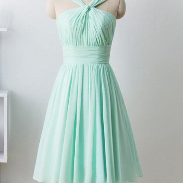 Unique Mint Green Halter Sleeveless A-Line Long Bridesmaid Dresses Online, BG896