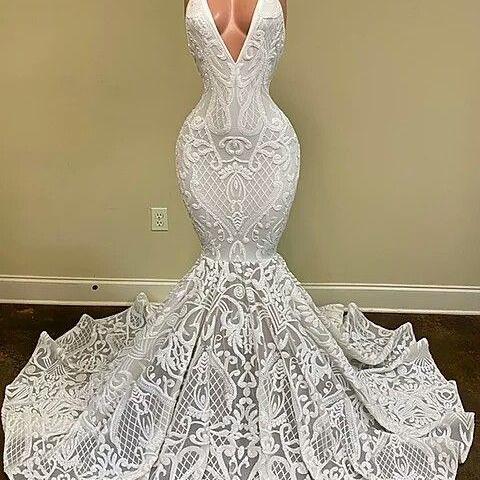 white sparkly lace prom dresses long mermaid halter luxury sexy elegant formal party dresses abendkleider robe de soiree de femme