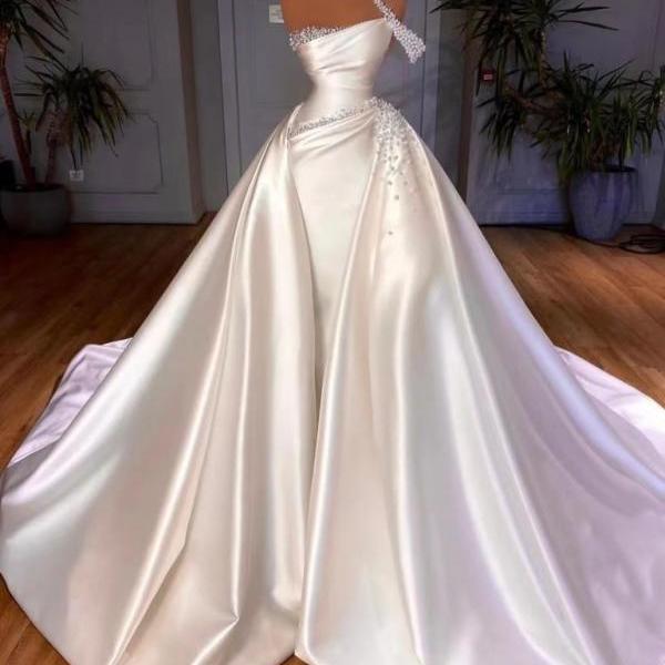 luxury wedding dresses boho beaded peals elegant detachable skirt wedding gown robe de mariee vestidos de novia 