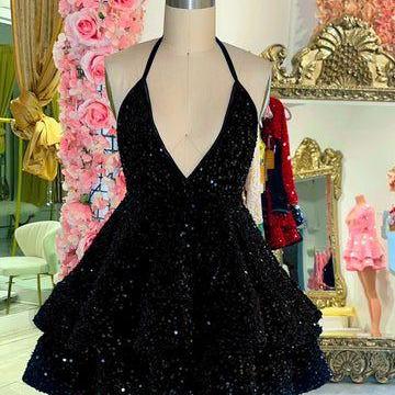 Black Sparkly Prom Dresses 2024 Mini Length Sequins Glitter Cheap Cocktail Dresses Vestidos De Graduacion Homecoming Dresses 2025 Short Back to Scool Dresses