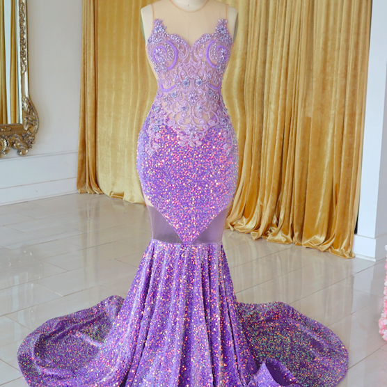 Purple Glitter Prom Dresses 2024 Mermaid Lace Applique Beaded Sparkly Evening Gown for Women 2025 Abendkleider Cheap Formal Party Dresses Vestidos De Gala 