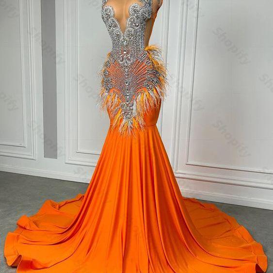 Black Girl African Girl Prom Gowns Evening Formal Dresses Shiny Evening Dress Y1381
