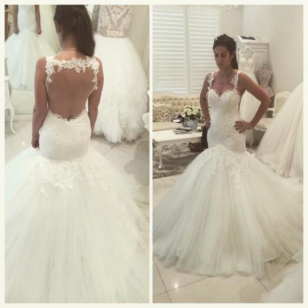 Ivory Mermaid Sheer Back Wedding Dress Lace Lique Ivory Mermaid Sheer Back Wedding Dress Lace Lique Tulle Elegant Simple Wedd On Luulla