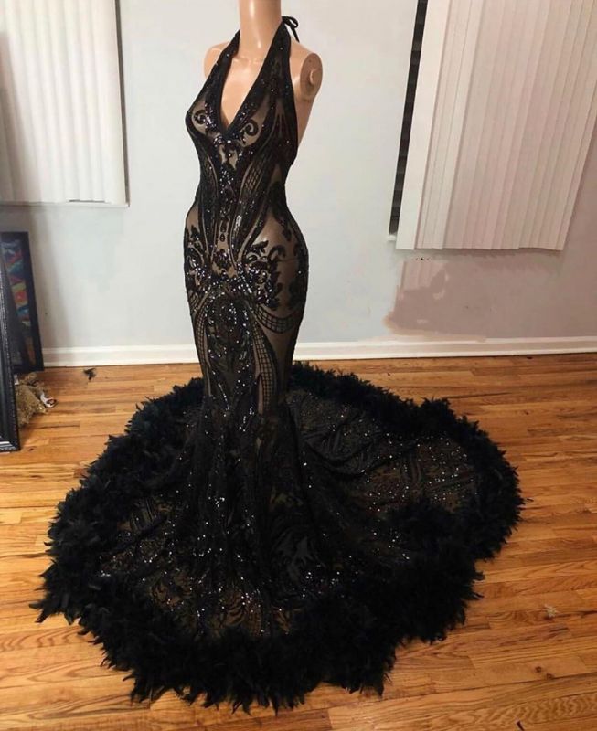 Glamorous Sheath Halter Sequin Black Evening Dress For Ladies Hot Sale