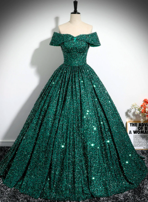 Emerald Green Sparkly Prom Dresses 2024 Off The Shoulder Sequins A Line   Product Original 3367376 248878 1704677645 5ab381ec9c4a765eda8d5769ecd4c986 